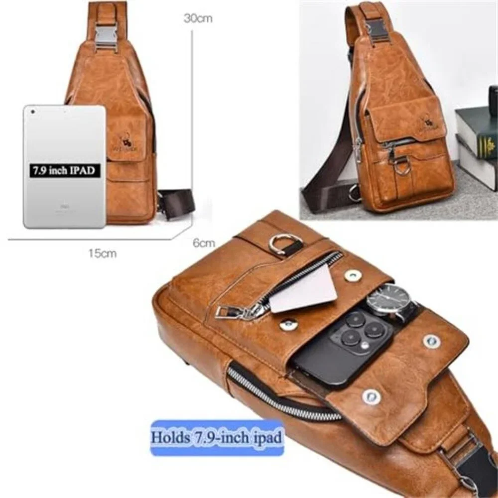 Sling Bag for Men Crossbody Chest Bag,PU leather Over the Shoulder Purse